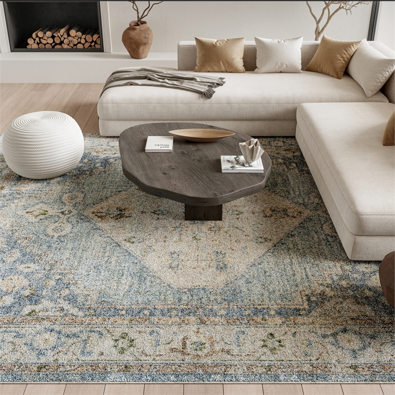 Nourison Astra Machine Washable 12' x 15' Silver Blue Fabric Area Rug