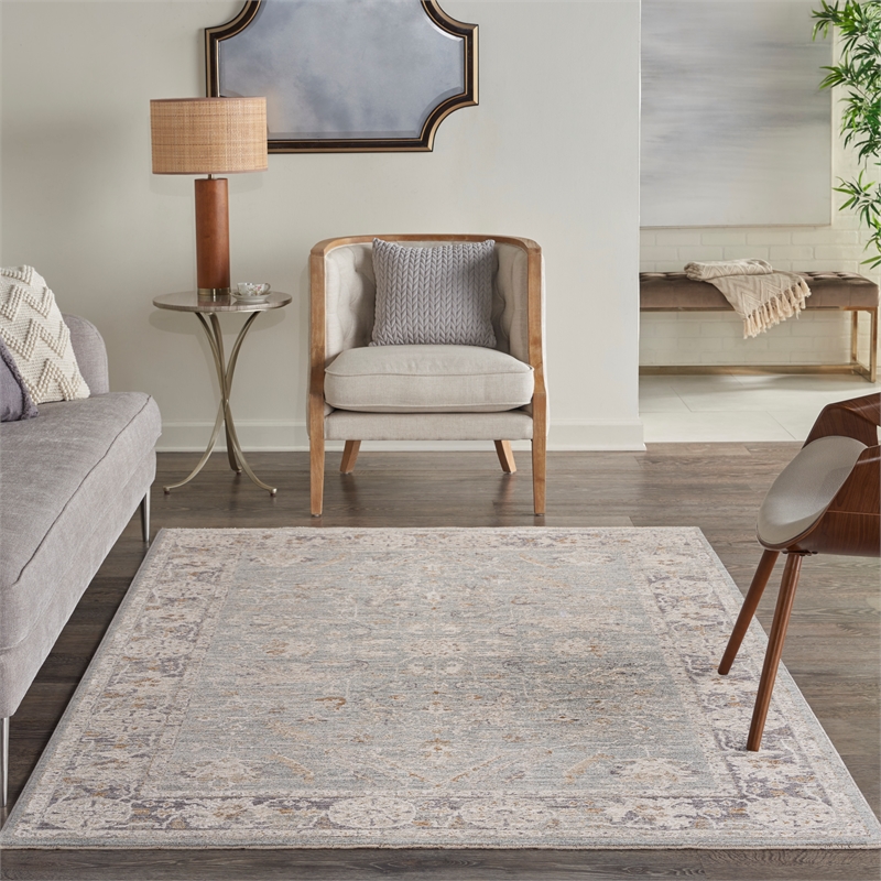 nourison asher 5' x 8' blue ivory fabric area rug