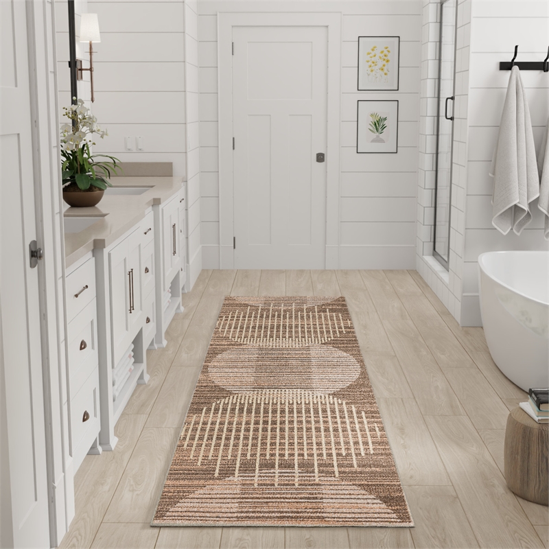 Nourison Astra Machine Washable 6' Runner Latte Fabric Area Rug