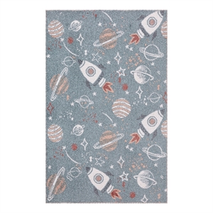 Nourison Astra Machine Washable 3' x 5' Blue Multi-Color Fabric Area Rug