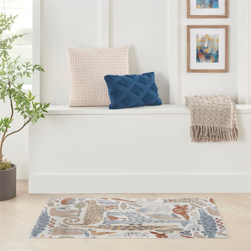 Nourison Astra Machine Washable 2' x 4' Ivory Fabric Area Rug