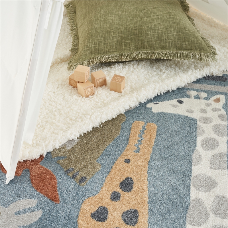 Nourison Astra Machine Washable 4' x Round Multi-Color Fabric Area Rug