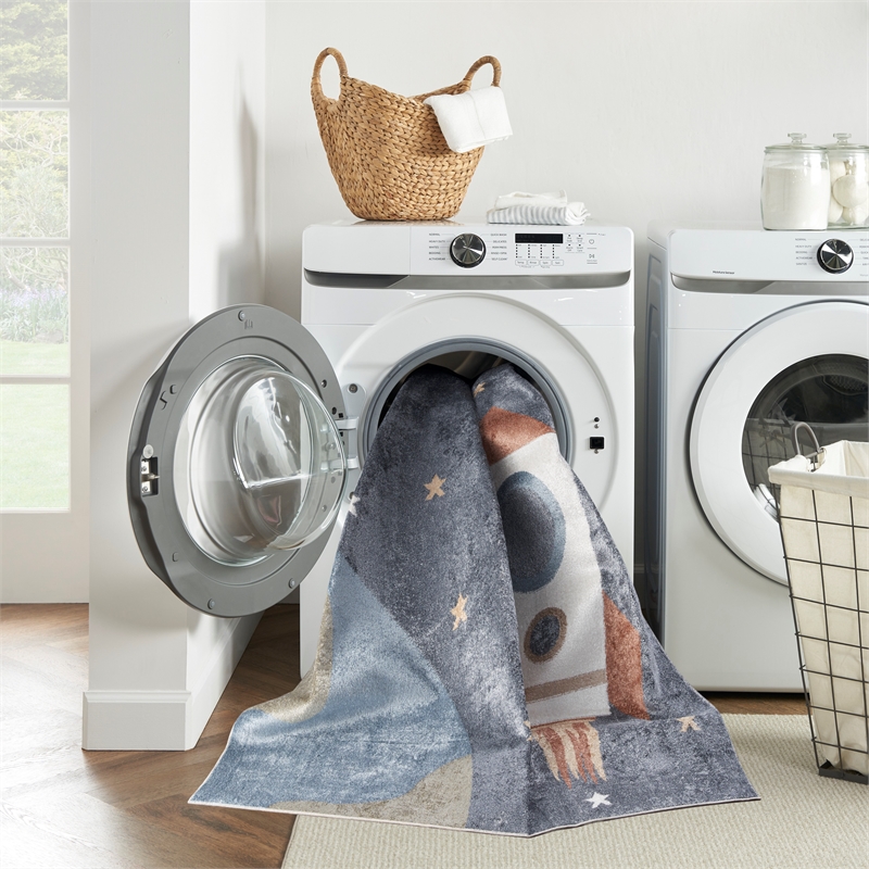 Nourison Astra Machine Washable 2' x 4' Sky Blue Fabric Area Rug