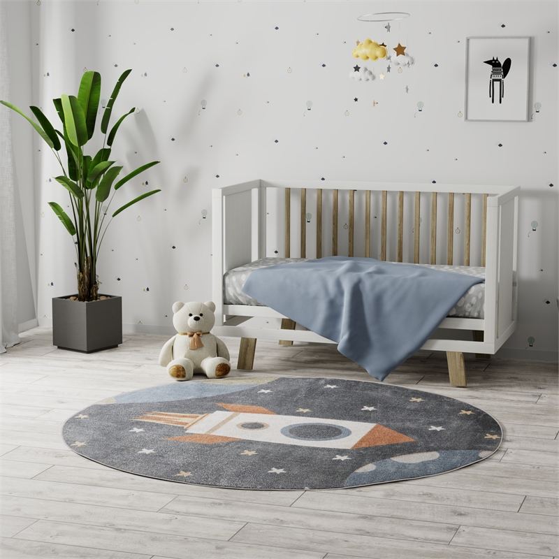 Nourison Astra Machine Washable 4' x Round Sky Blue Fabric Area Rug