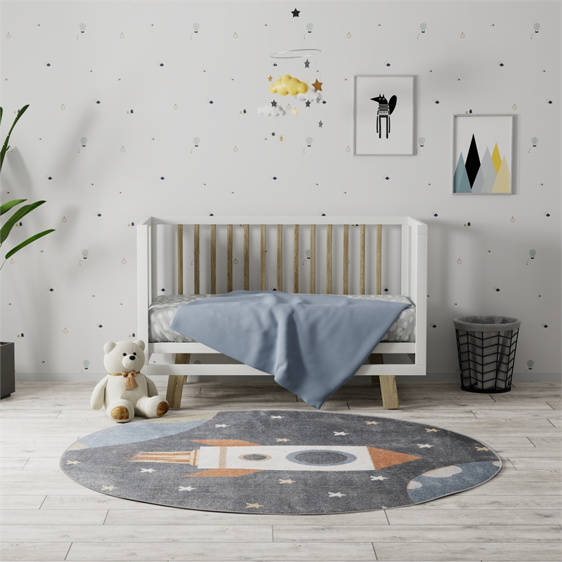 Nourison Astra Machine Washable 4' x Round Sky Blue Fabric Area Rug