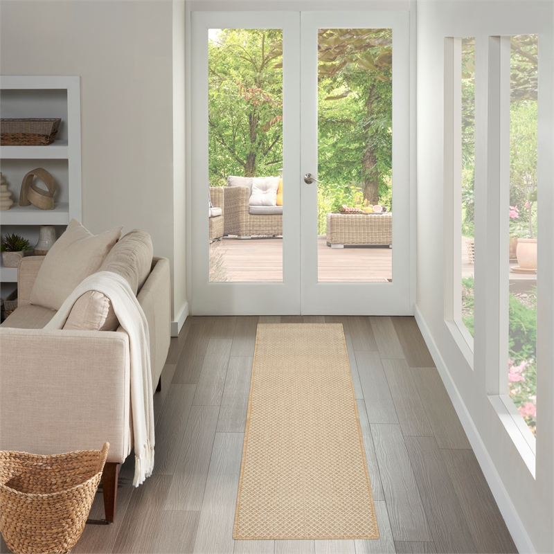 Nourison Courtyard 6' Runner Natural Fabric Area Rug