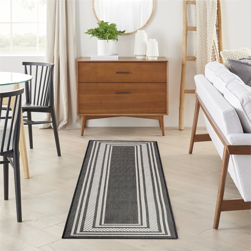 Nourison Horizon 6' Runner Black Fabric Area Rug