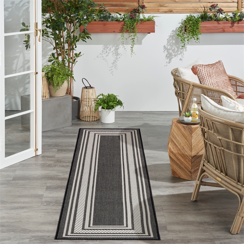 Nourison Horizon 6' Runner Black Fabric Area Rug