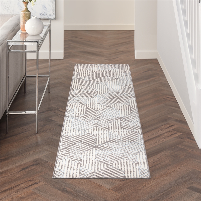 Nourison Grafix 6' Runner Gray Fabric Area Rug