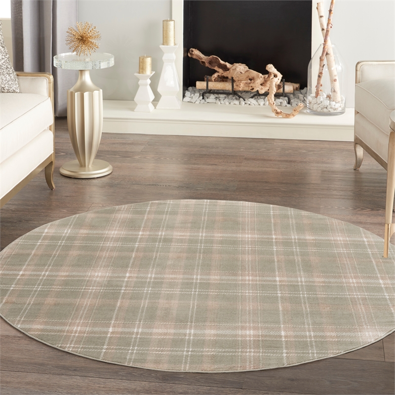 Nourison Grafix 8' x Round Olive Fabric Area Rug