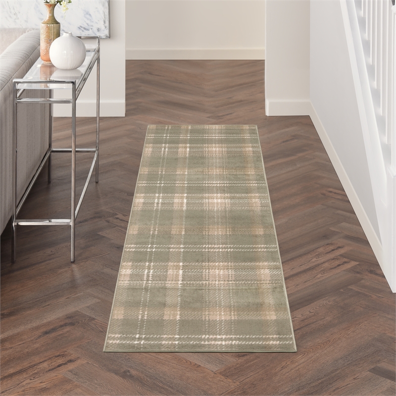Nourison Grafix 6' Runner Olive Fabric Area Rug
