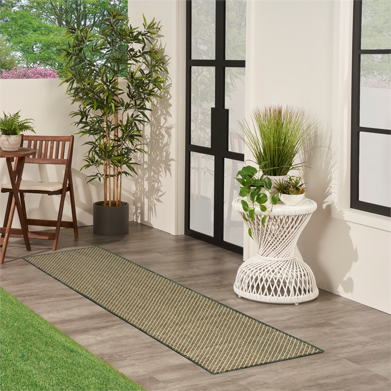 Nourison Courtyard 6' Runner Green Fabric Area Rug