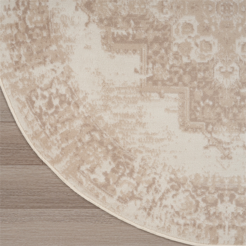Nourison Grafix 8' x Round Ivory Beige Fabric Area Rug