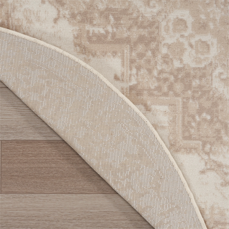 Nourison Grafix 8' x Round Ivory Beige Fabric Area Rug