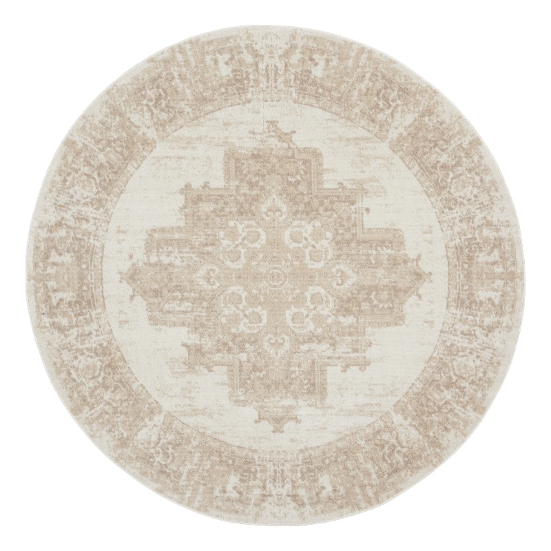 Nourison Grafix 8' x Round Ivory Beige Fabric Area Rug