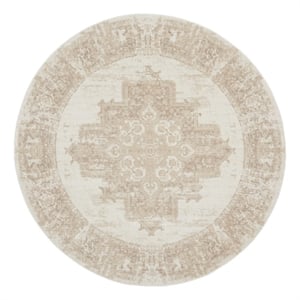 Nourison Grafix 8' x Round Ivory Beige Fabric Area Rug