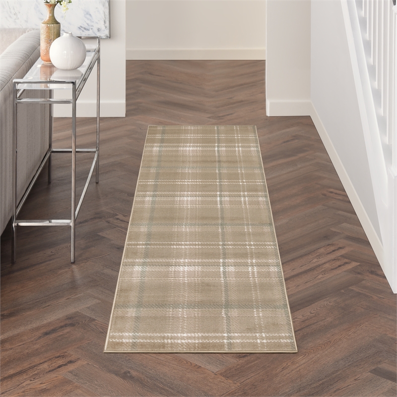 Nourison Grafix 6' Runner Taupe Fabric Area Rug