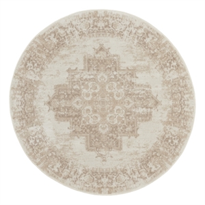 Nourison Grafix 5' x Round Ivory Beige Fabric Area Rug