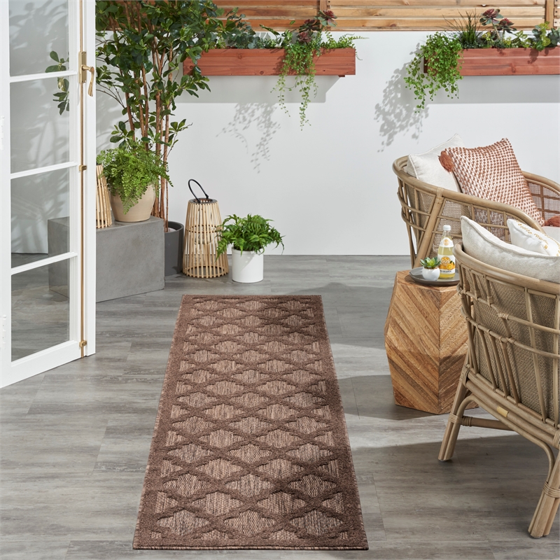 Nourison Easy Care 6' Runner Brown Fabric Area Rug