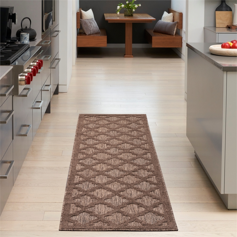 Nourison Easy Care 8' Runner Brown Fabric Area Rug