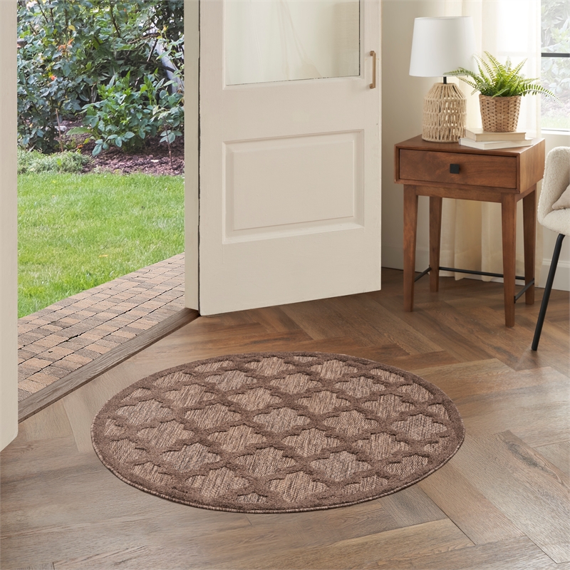 Nourison Easy Care 4' x Round Brown Fabric Area Rug