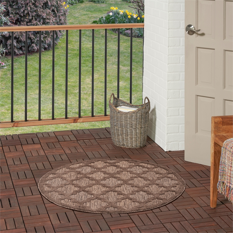 Nourison Easy Care 4' x Round Brown Fabric Area Rug