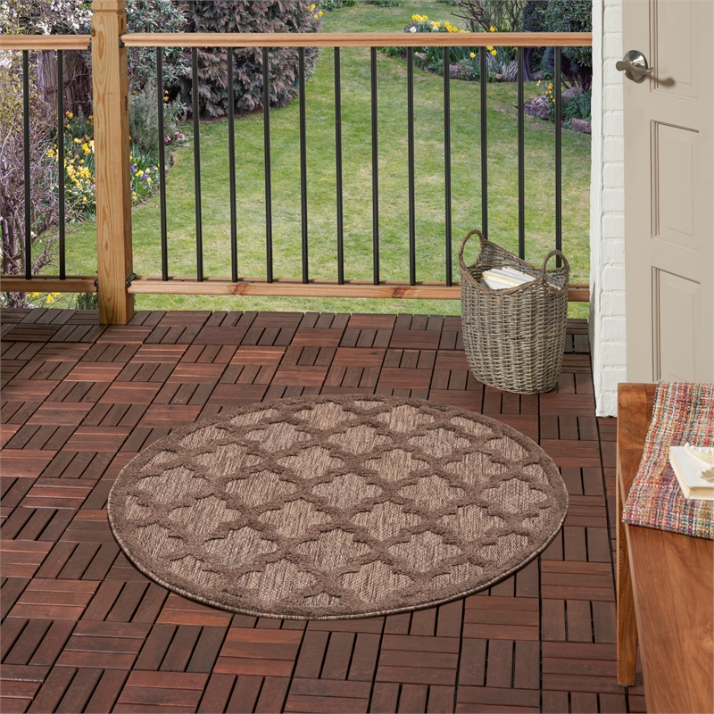 Nourison Easy Care 4' x Round Brown Fabric Area Rug