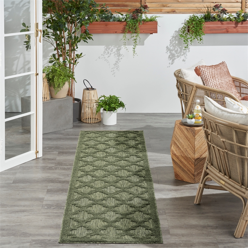 Nourison Easy Care 6' Runner Green Fabric Area Rug