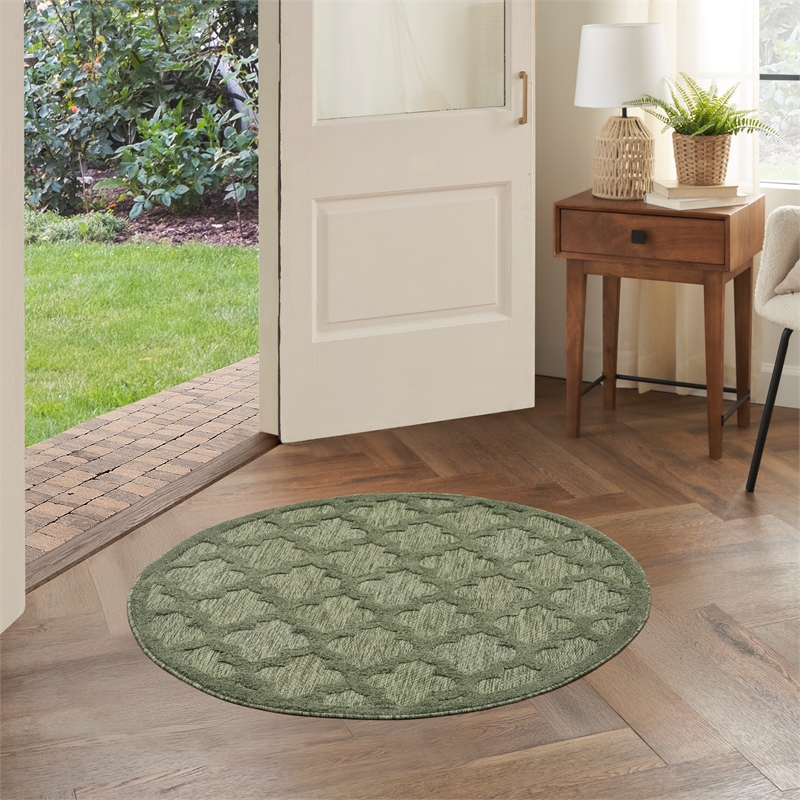 Nourison Easy Care 4' x Round Green Fabric Area Rug