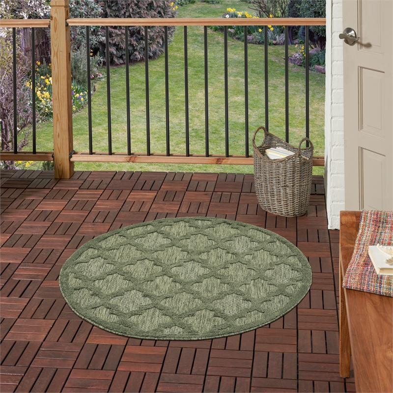 Nourison Easy Care 4' x Round Green Fabric Area Rug