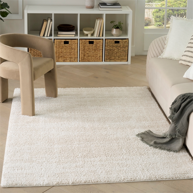 Nourison Modern Shag 4' x 6' Ivory Beige Fabric Area Rug