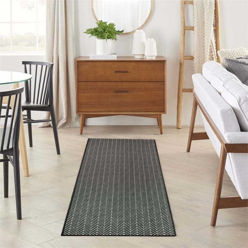 Nourison Horizon 6' Runner Black Fabric Area Rug