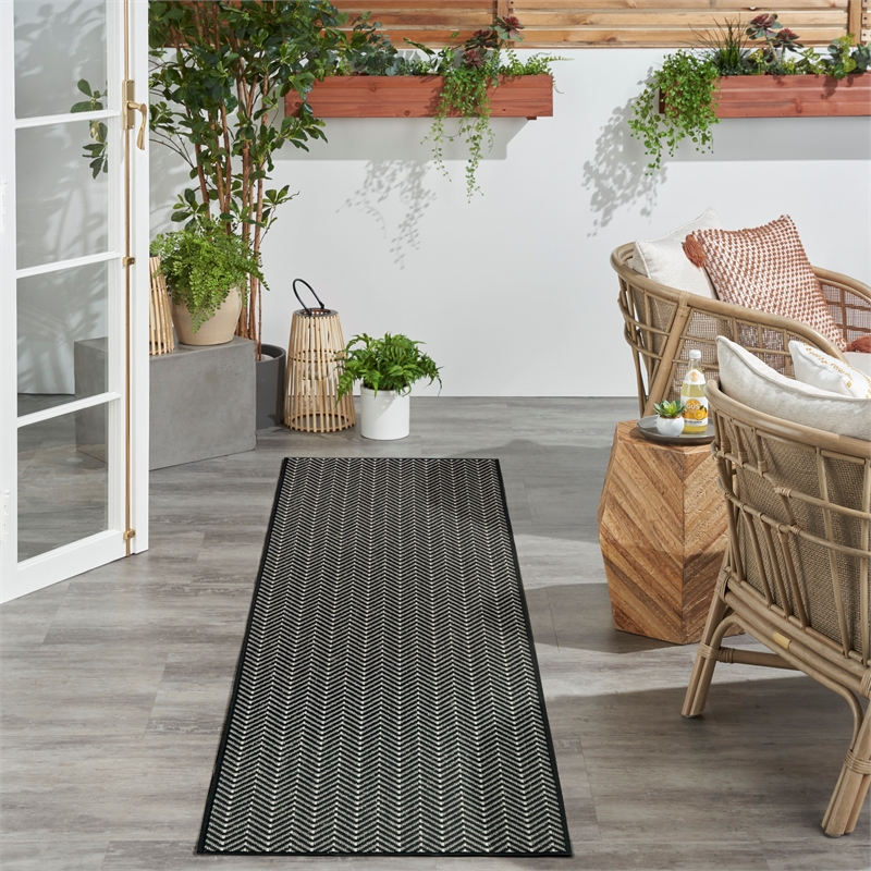 Nourison Horizon 6' Runner Black Fabric Area Rug