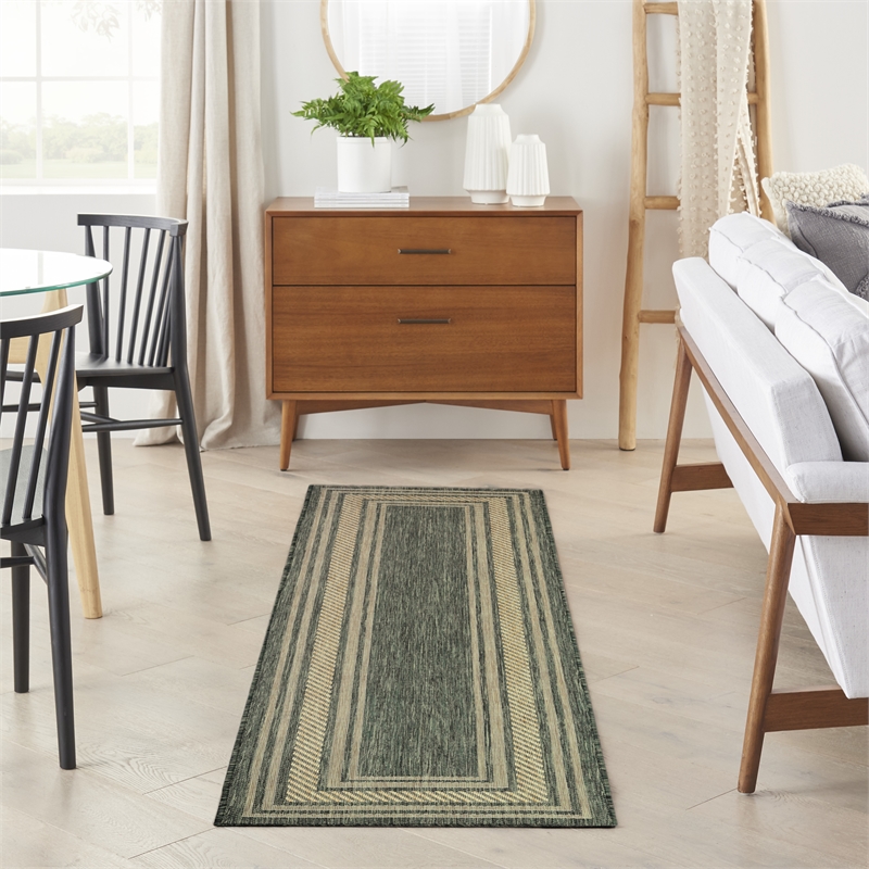 Nourison Horizon 6' Runner Green Fabric Area Rug