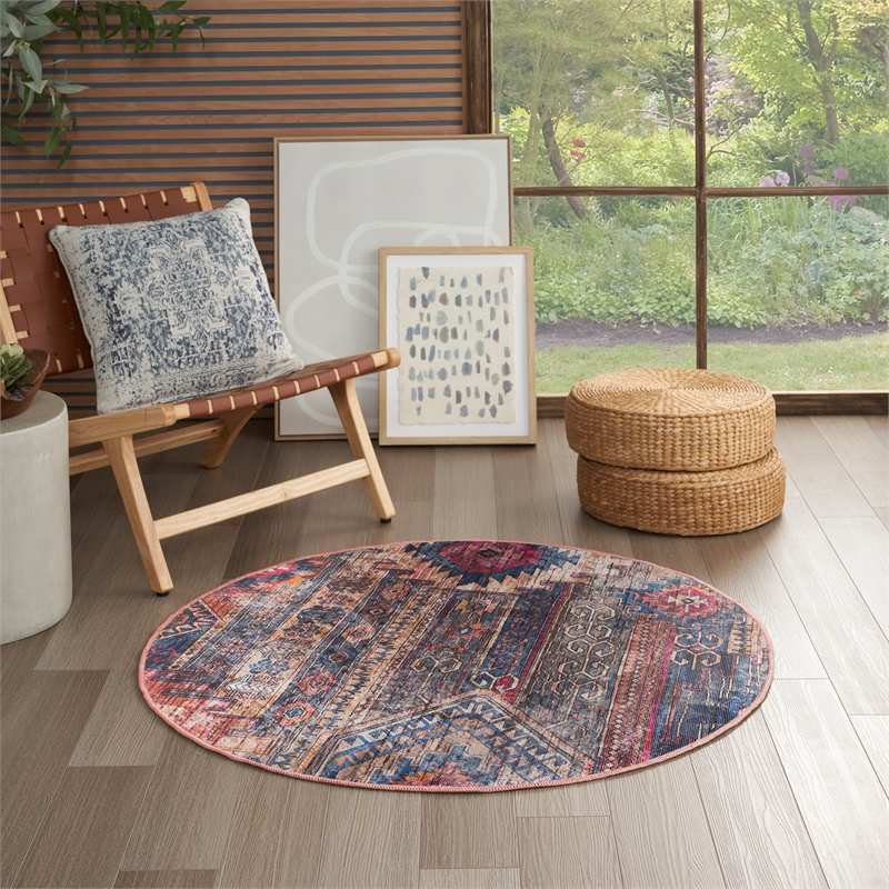 Nourison New Concept Washables 4' x Round Multicolor Vintage Indoor Rug