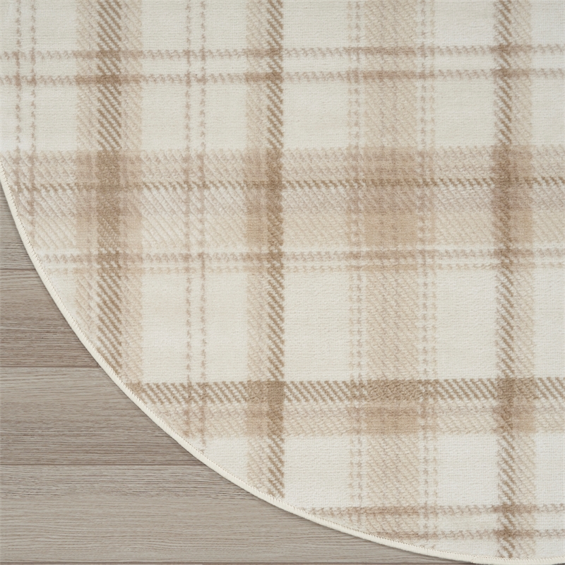 Nourison Grafix 4' x Round Ivory Beige Fabric Area Rug
