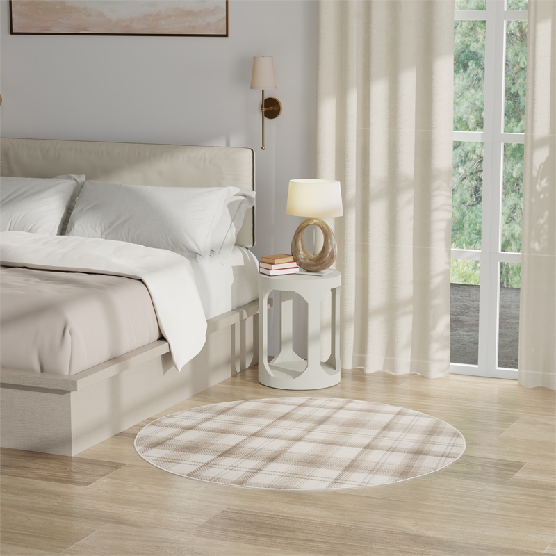 Nourison Grafix 4' x Round Ivory Beige Fabric Area Rug