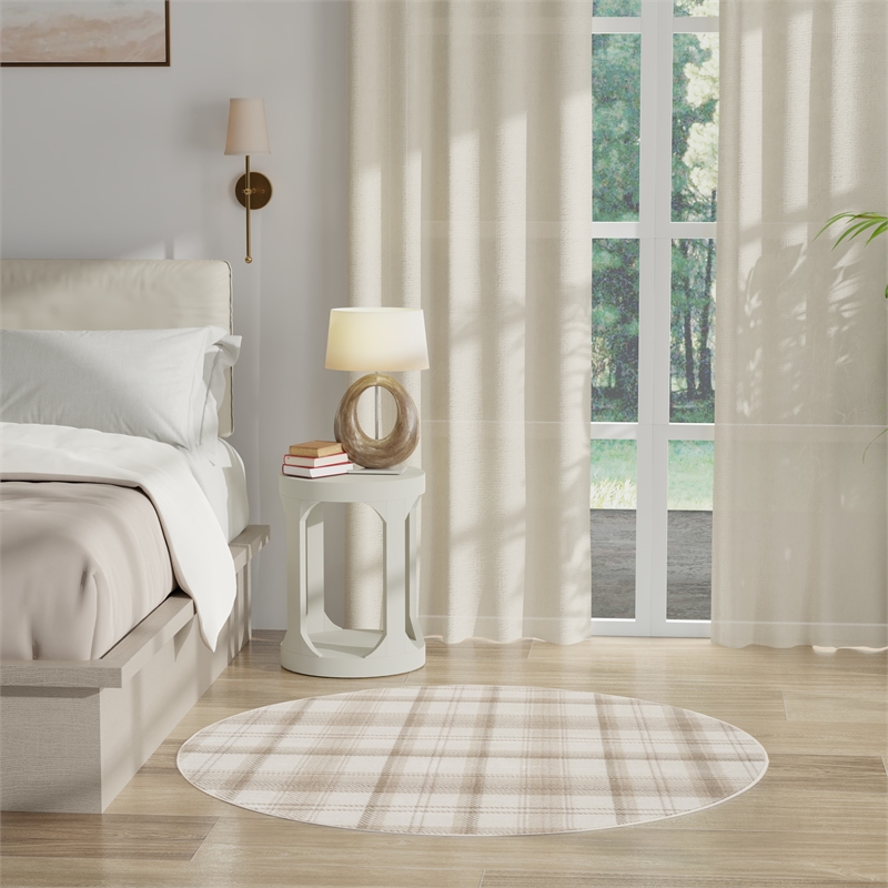 Nourison Grafix 4' x Round Ivory Beige Fabric Area Rug
