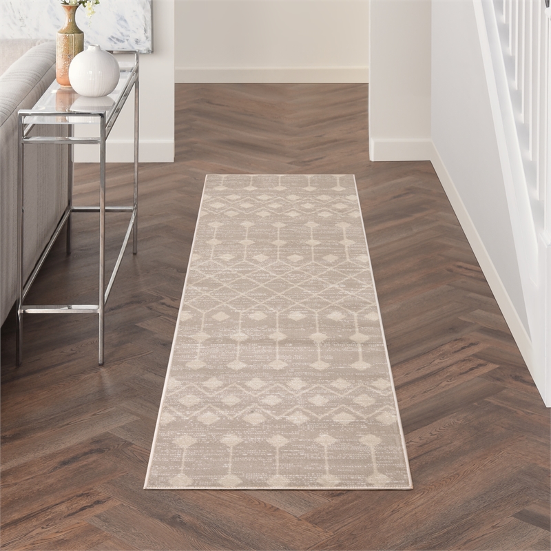 Nourison Grafix 6' Runner Beige Fabric Area Rug