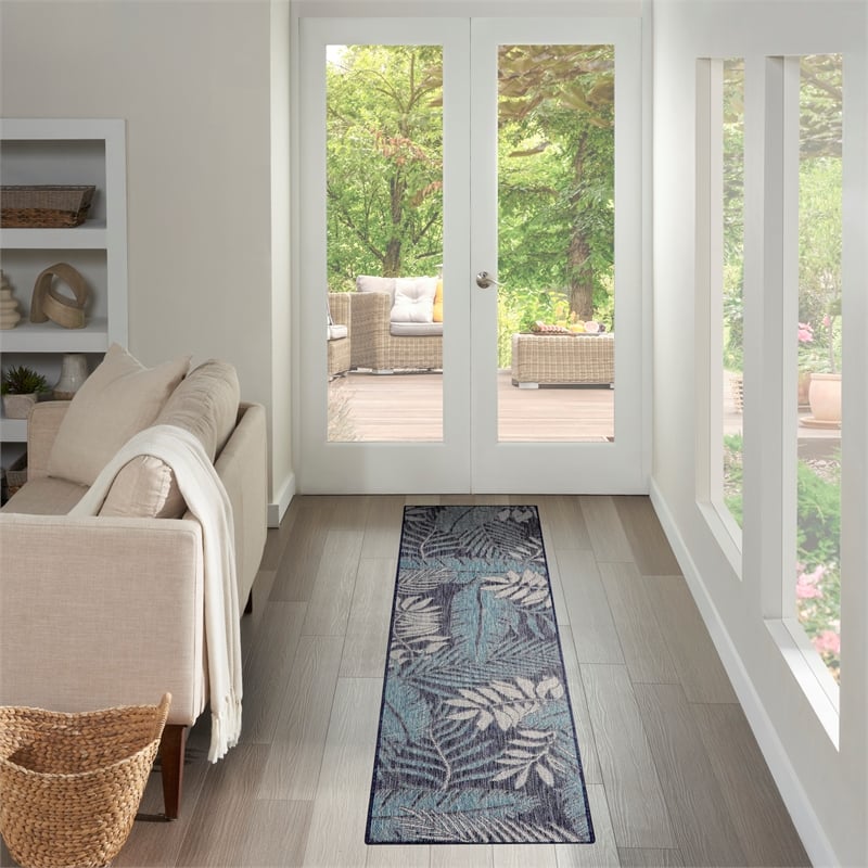 Nourison Garden Oasis 6' Runner Navy Fabric Area Rug