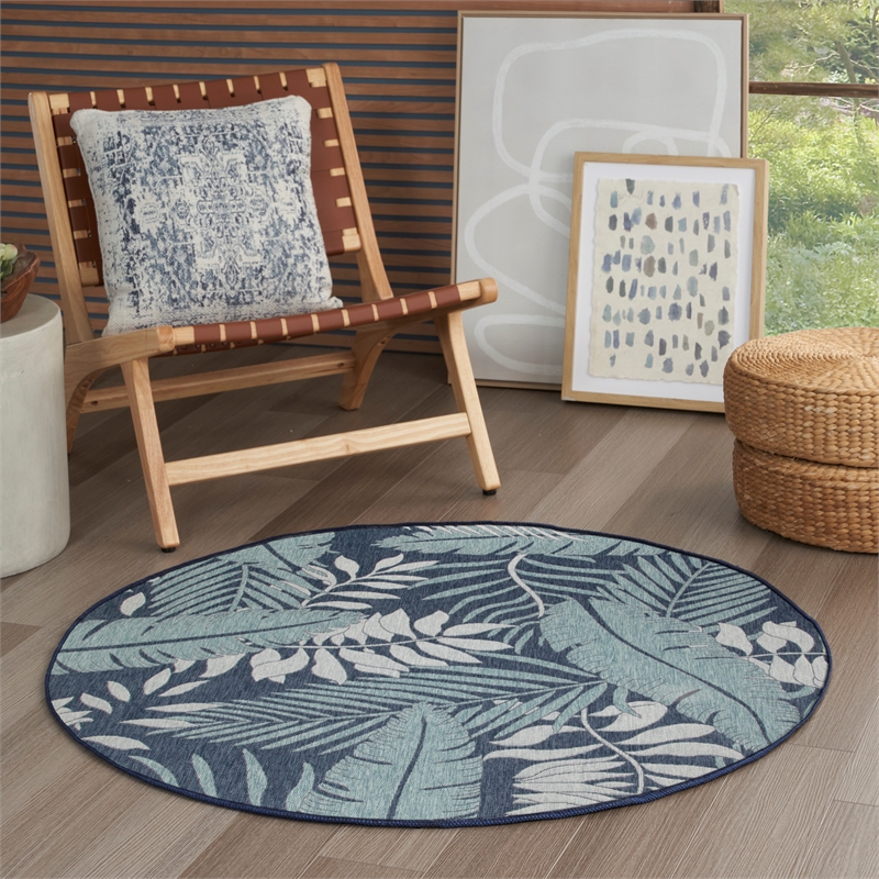 Nourison Garden Oasis 4' x Round Navy Fabric Area Rug