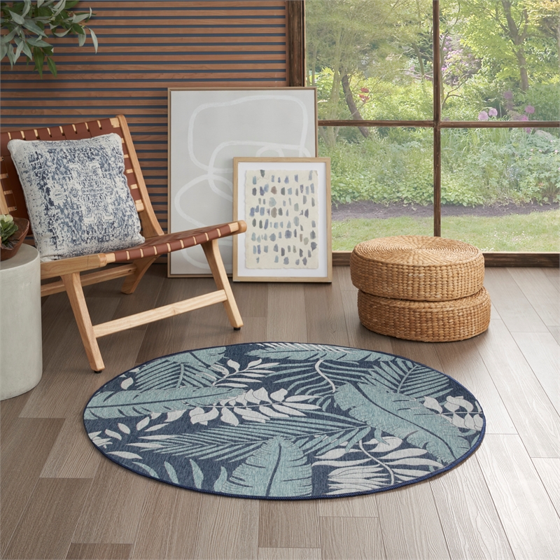 Nourison Garden Oasis 4' x Round Navy Fabric Area Rug