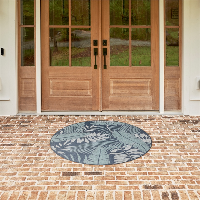 Nourison Garden Oasis 4' x Round Navy Fabric Area Rug