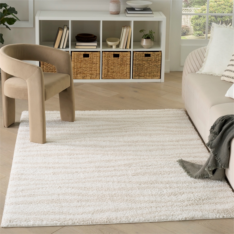 Nourison Modern Shag 4' x 6' Ivory Beige Fabric Area Rug