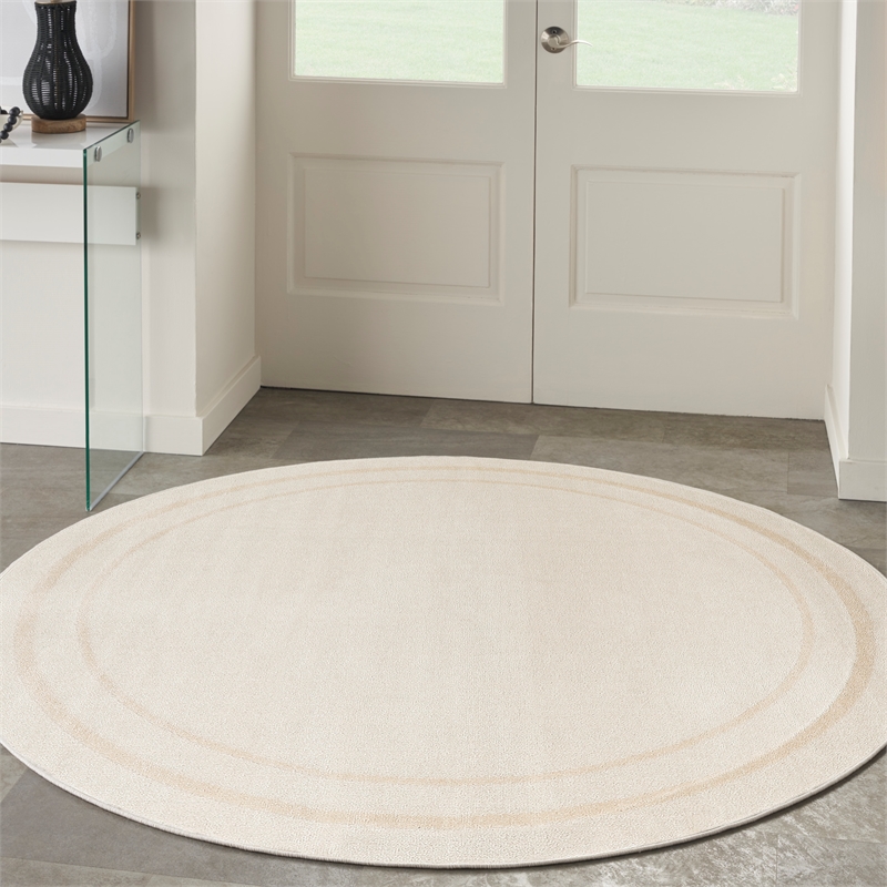 Nourison Essentials 4' x Round Ivory Gold Fabric Area Rug