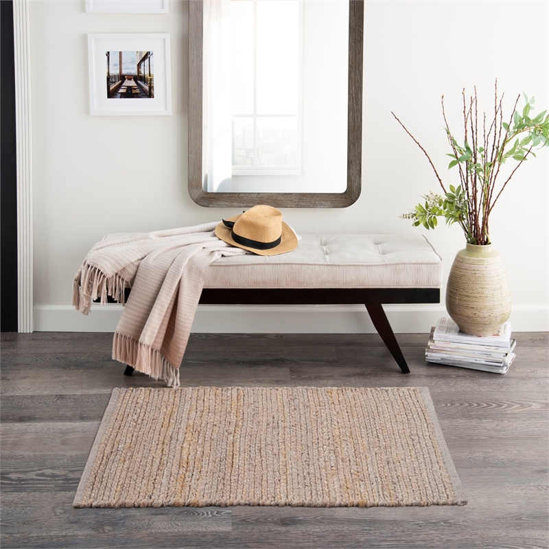 Nourison Natural Jute 2' x 3' Gray Fabric Area Rug