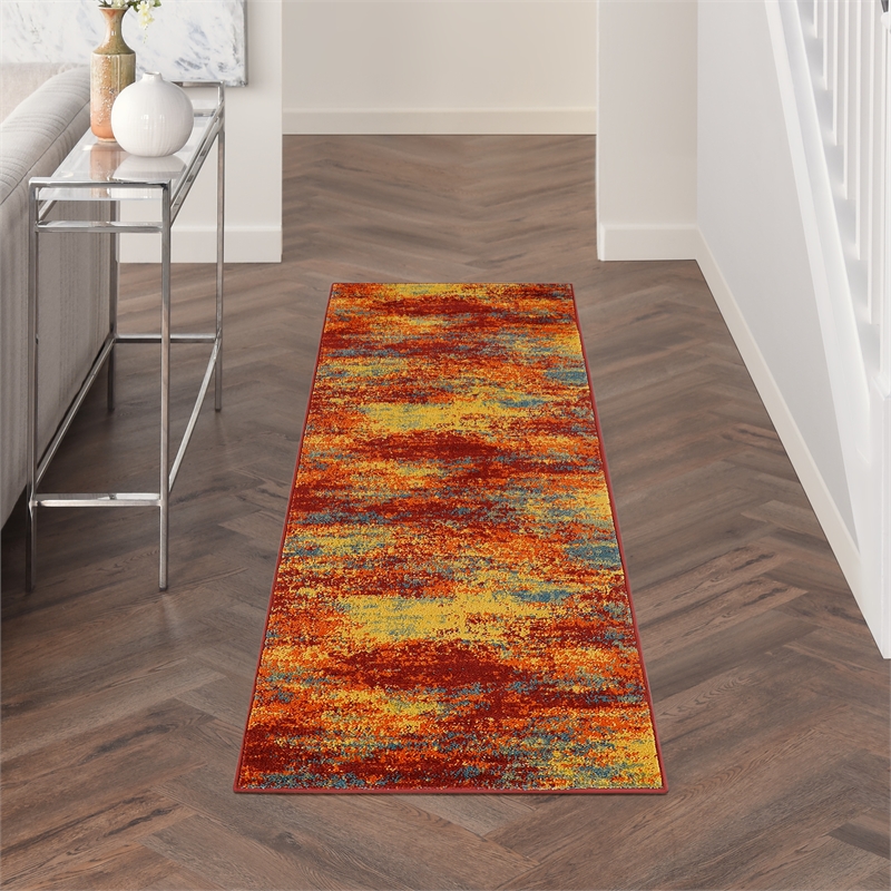 Nourison Essentials 6' Runner Flame Fabric Area Rug