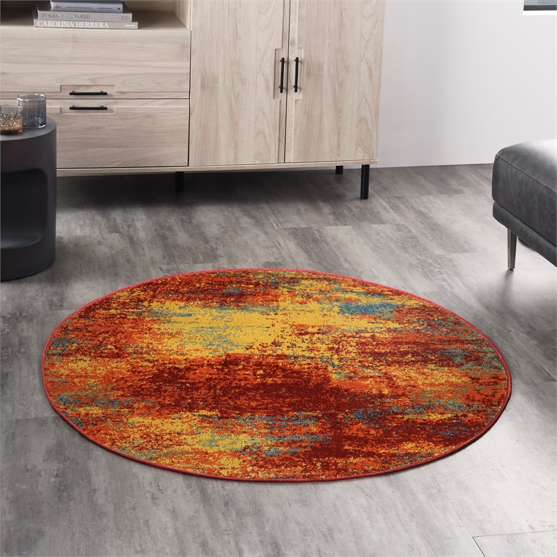 Nourison Essentials 4' x Round Flame Fabric Area Rug