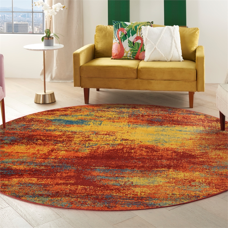 Nourison Essentials 8' x Round Flame Fabric Area Rug