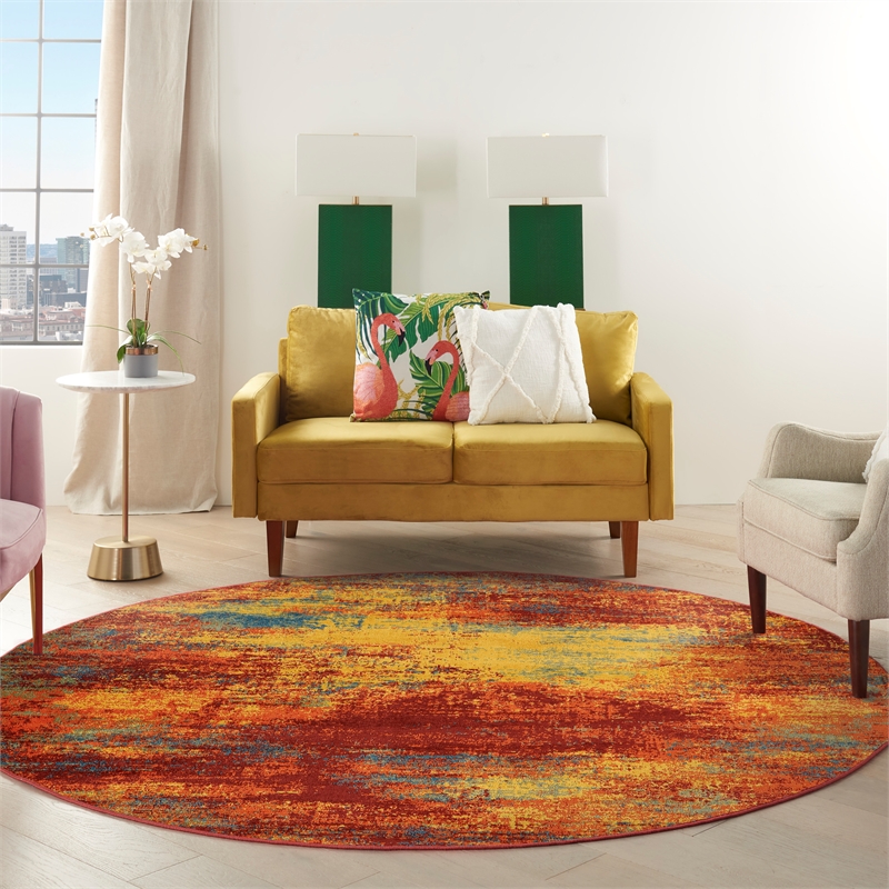 Nourison Essentials 8' x Round Flame Fabric Area Rug